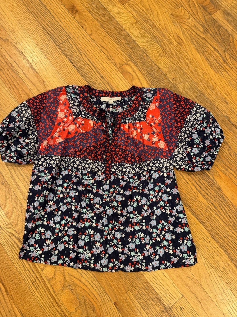LOFT Petites Navy Blouse with Red Floral Print - Picture 6 of 10